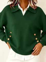 Collared Button-front Knit Sweater in Red, view 19