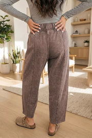 Mineral Wash Barrel Pants With Seam Details