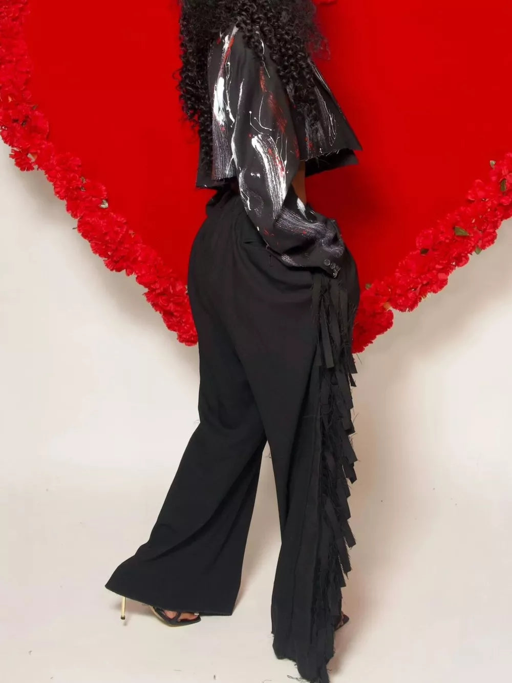 Wide-leg Pants With Fringed Details in Black, view 12