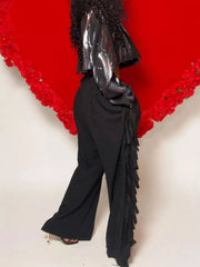 Wide-leg Pants With Fringed Details in Black, view 12