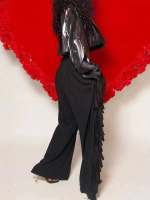 Wide-leg Pants With Fringed Details in Black, view 12