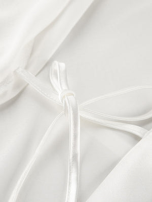 White lace trim lounge set with satin drawstring detail