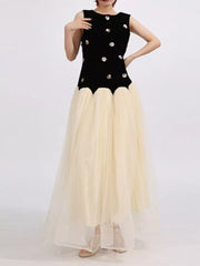 Floral Embellished Tulle Maxi Gown