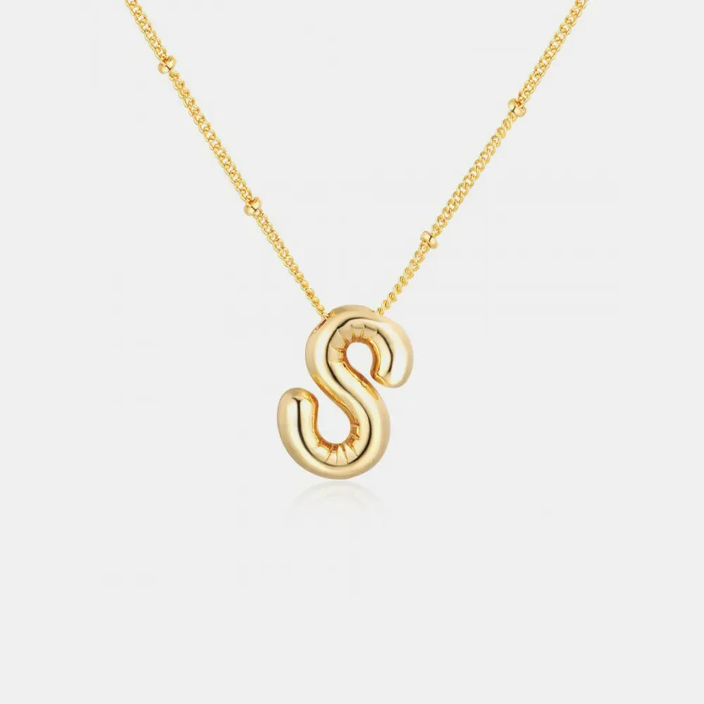 Gold initial S charm necklace with beaded chain