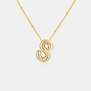 Gold initial S charm necklace with beaded chain