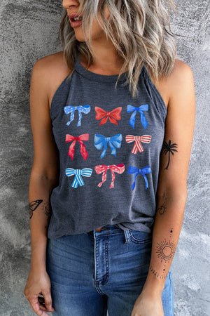 Dark Navy halter tank top with patriotic bow print