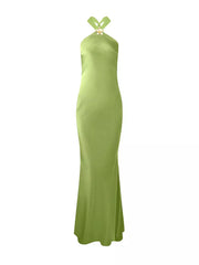 Elegant Halter Neck Satin Maxi Gown