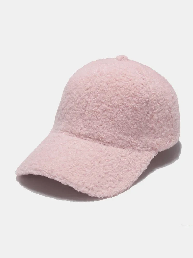 Pink textured sherpa baseball cap with adjustable strap