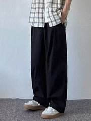 Relaxed fit black sweatpants for men with a loose, wide leg cut.
