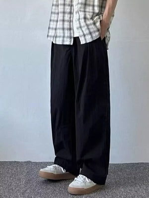 Relaxed fit black sweatpants for men with a loose, wide leg cut.