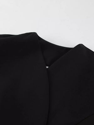 Puffy Sleeve Blazer And Wide-leg Pants Set in Black, editorial view
