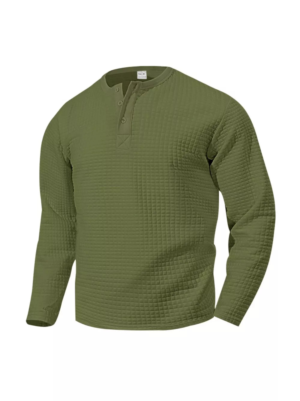 Plus-size waffle knit henley t-shirt in Army Green with button placket.