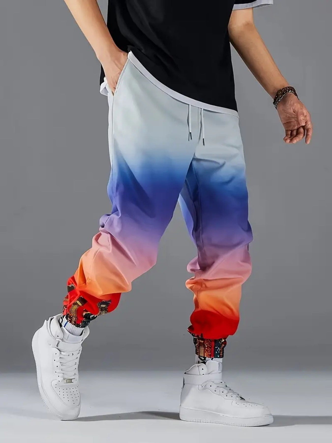Men's Full Size Drawstring Loose Fit Joggers, close-up detail