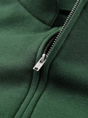 Half zip stand collar sweatshirt in dark green with a silver zipper detail.