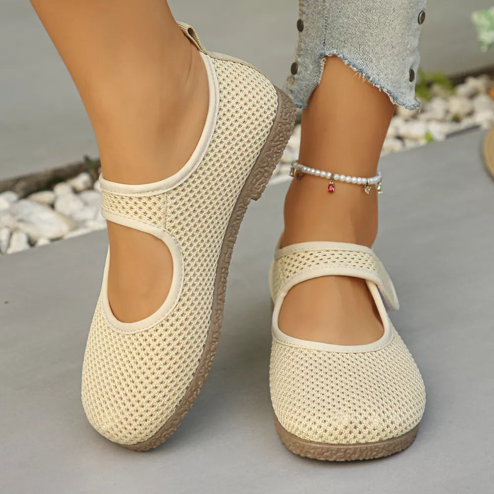 Round Toe Slip-ons in White, fabric detail