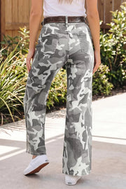 Camo Pattern Cotton Denim Shift Jeans in Sage, side view