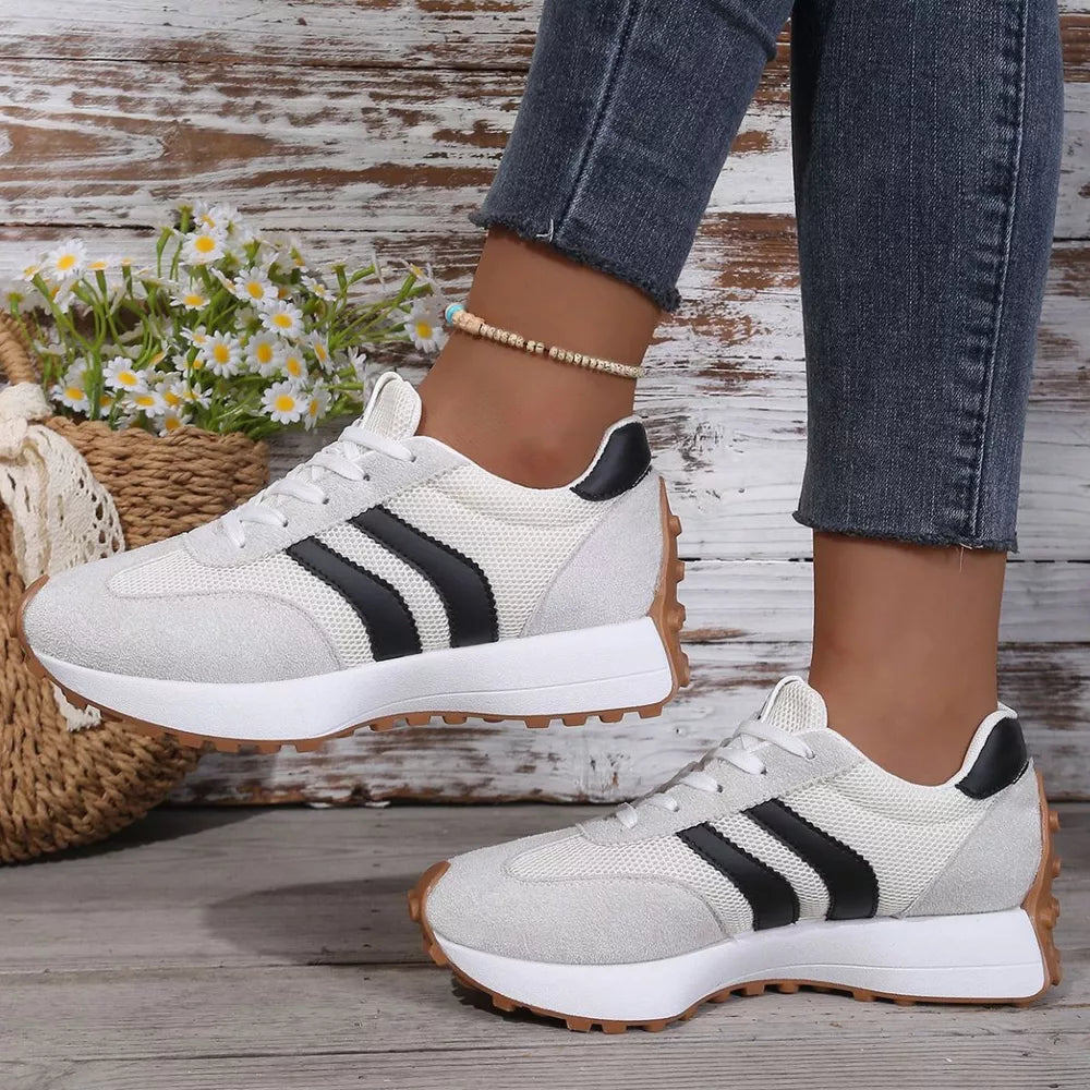 Lace Up Round Toe Sneakers in Red, back view