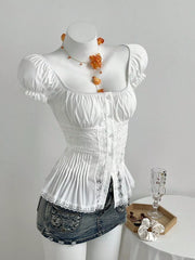 Lace Button Up Short Sleeve Shirt, back view