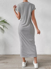 Elegant Striped Midi Dress With Tie Detail