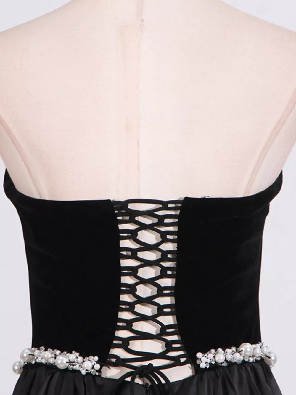Lace Up Back Tube Maxi Dress in Black, back view
