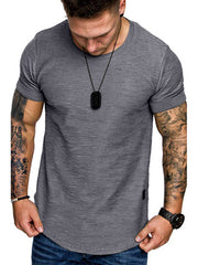 Men's grey slim fit crew neck t-shirt with textured fabric.