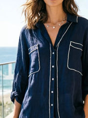 Chic Contrast Trim Long Sleeve Shirt