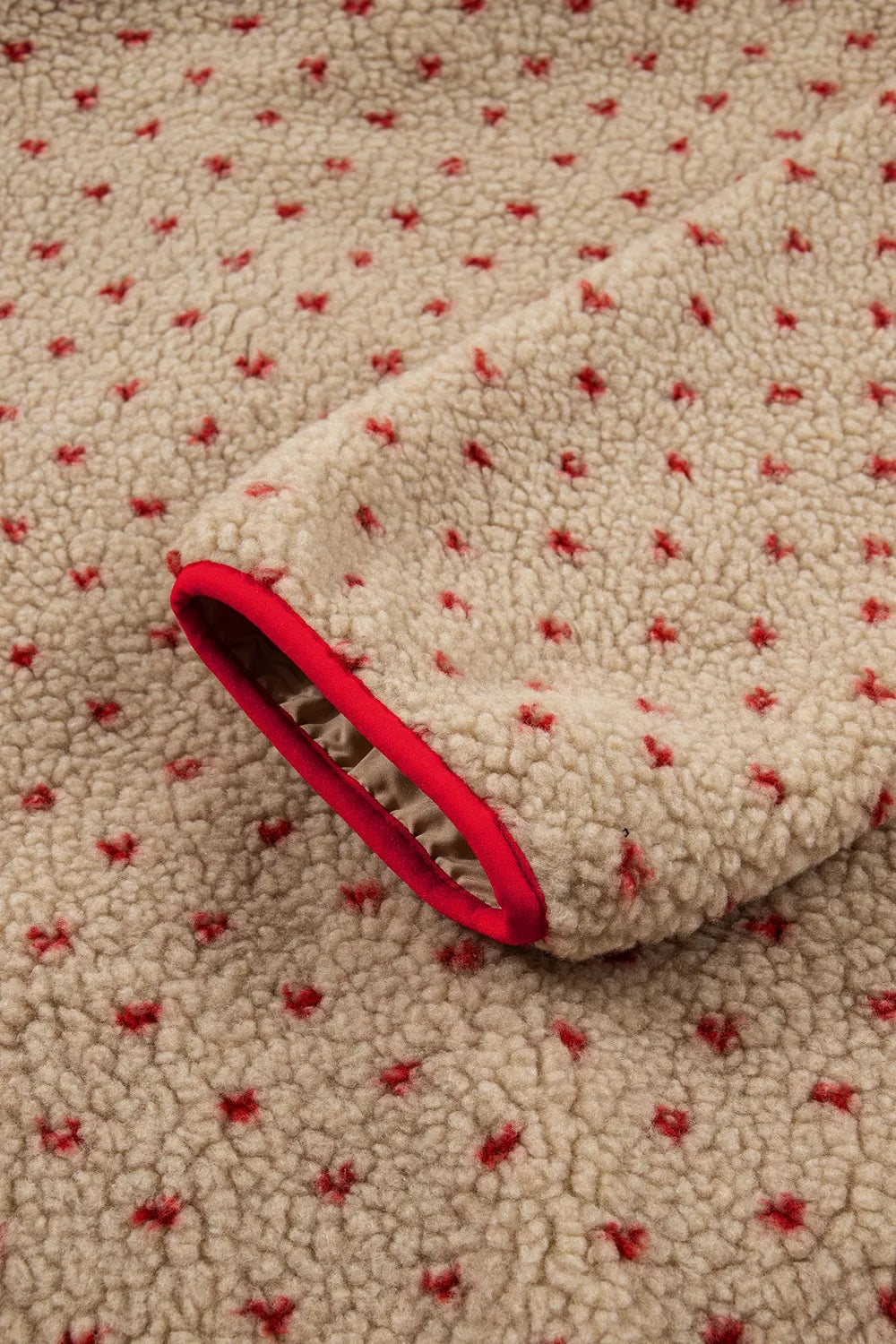 Heart Pattern Fleece Colorblock Collar Sweatshirt in Camel, editorial view