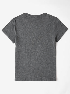 Dark Gray crewneck t-shirt with short sleeves and a heathered texture.