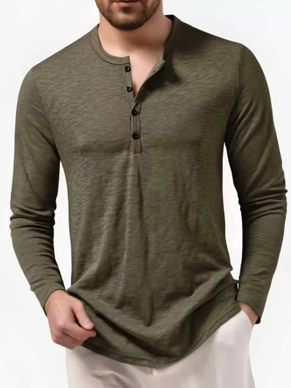 Men's Long Sleeve Henley T-shirt, fit detail