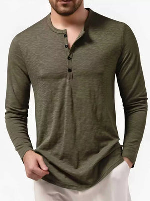 Men's Long Sleeve Henley T-shirt, fit detail