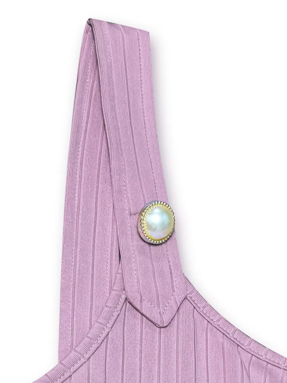 Lilac ribbed scoop tank top with pearl button detail