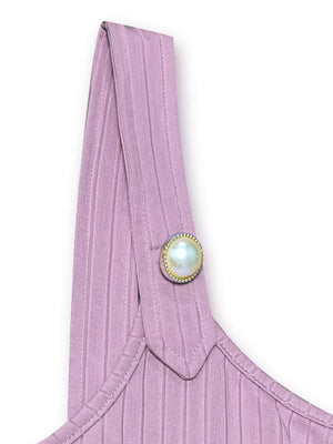 Lilac ribbed scoop tank top with pearl button detail