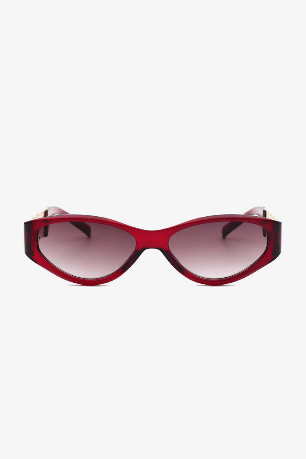 Deep Red cat-eye sunglasses with white frame detail and gradient lenses