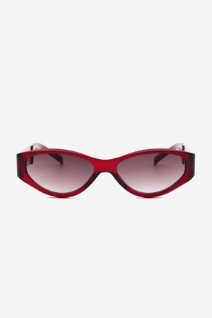 Deep Red cat-eye sunglasses with white frame detail and gradient lenses