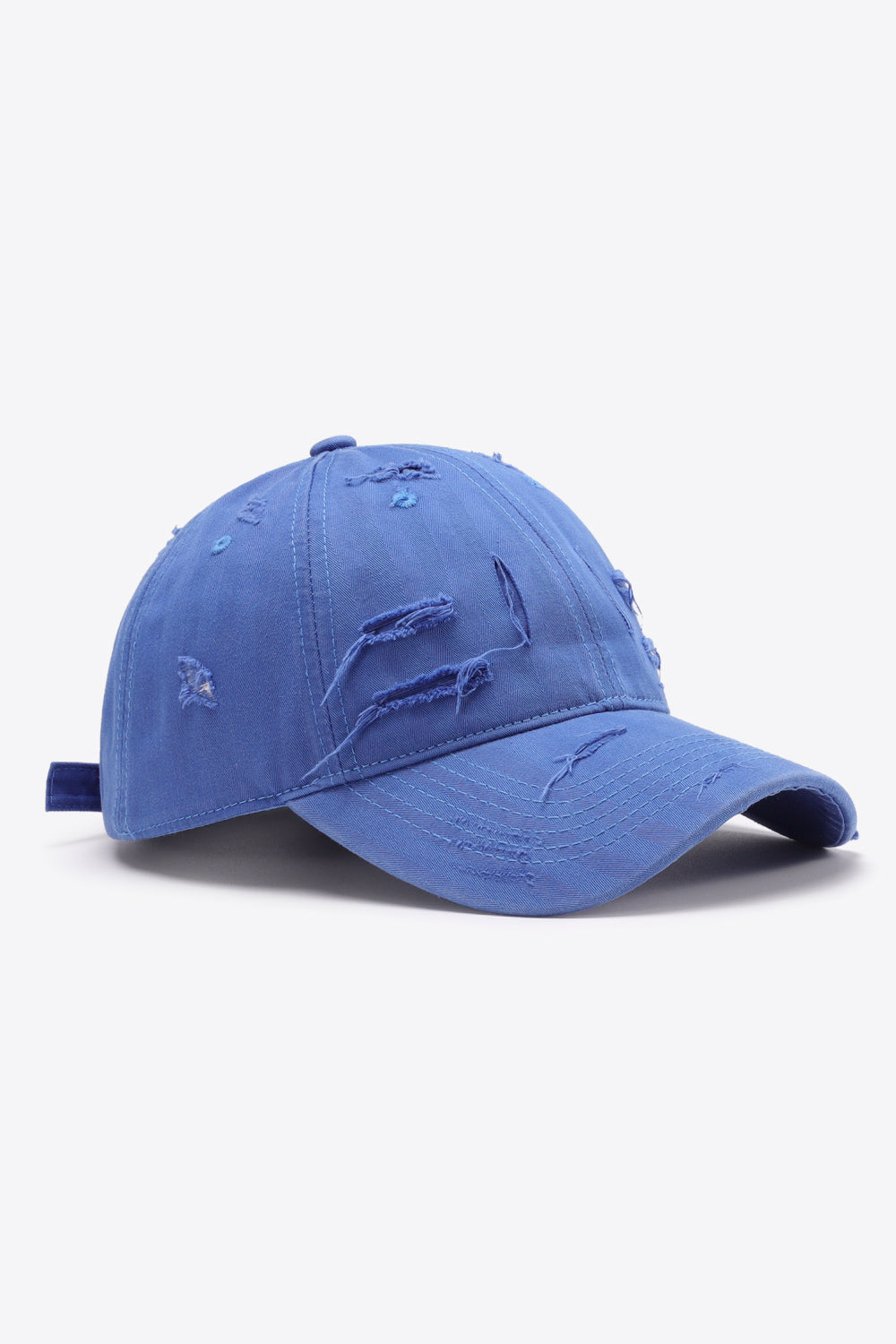 Cobalt blue distressed baseball cap with adjustable strap