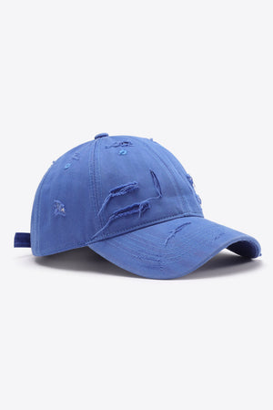 Cobalt blue distressed baseball cap with adjustable strap