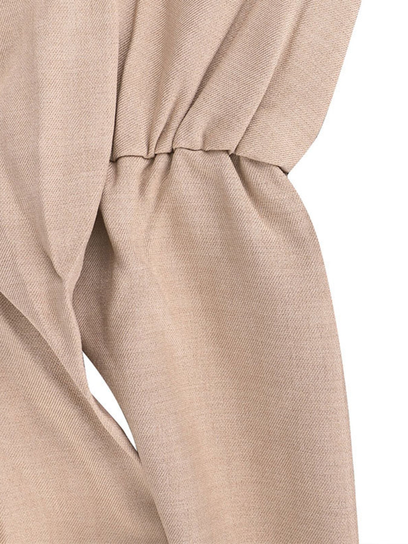 Beige halter neck wide leg jumpsuit with drawstring waist detail
