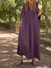 Full Size V-neck Maxi Dress Plus Size in Navy Blue, view 11