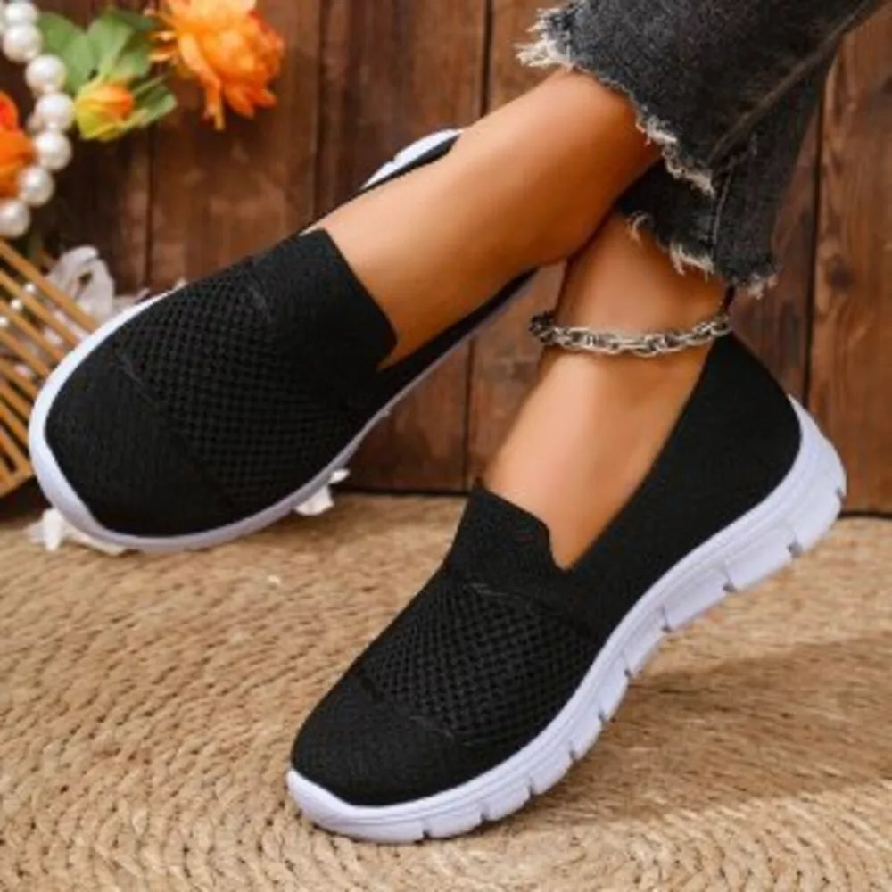 Round Toe Flats Slip-ons in Black, side view