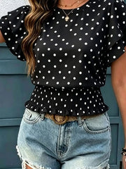 Polka Dot Ruffle Sleeve Blouse, fabric detail