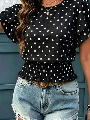 Polka Dot Ruffle Sleeve Blouse, fabric detail