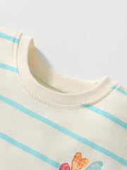 Toddler striped cotton dress with heart embellishments