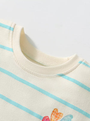 Toddler striped cotton dress with heart embellishments