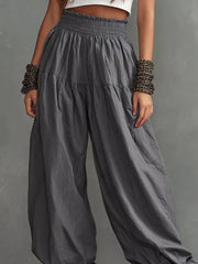 Full Size Smocked Ruffle Hem Wide Leg Pants in Mustard, view 12