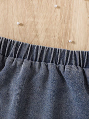 Children's Ruffled Mesh Top And Denim Skirt Set in Rose Red, close-up detail