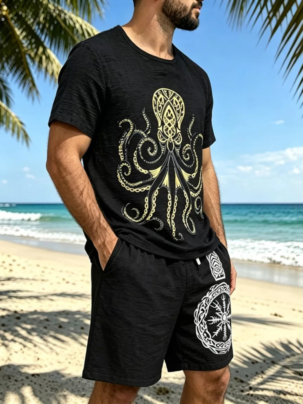 Men S Full Size Round Neck Tee And in Orange-red, side view