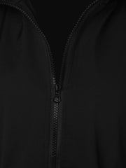 Black waterproof hooded zip-up jacket with drawstring detail