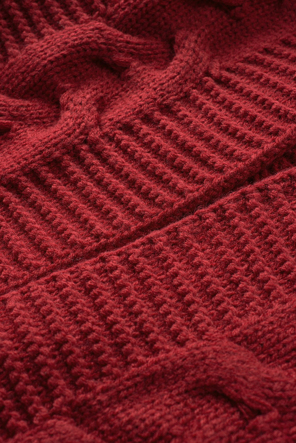 Burgundy cable knit acrylic cardigan with textured stitch detail