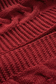 Burgundy cable knit acrylic cardigan with textured stitch detail