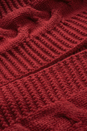 Burgundy cable knit acrylic cardigan with textured stitch detail